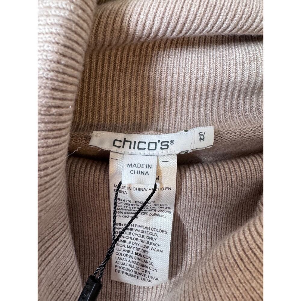 Chico’s Fringe Cowl Neck Poncho Sweater NWT S/M Neutral Taupe Soft Knit - Picture 8 of 11